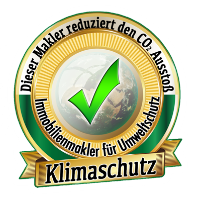 Bild mit dem Titel: Umweltschutz Makler 400. Auf der Seite von NEU: das Siegel für umweltbewusste Makler